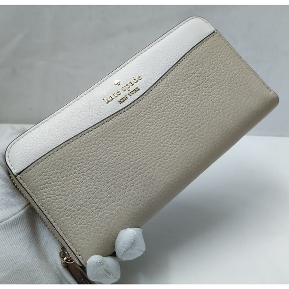 Kate Spade Colorblock Gray Pebbled Leather Zip Around Credit Card Wallet - NWT - Picture 1 of 12
